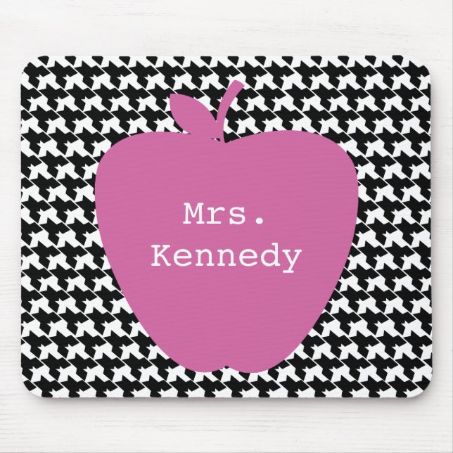 Pink Apple Houndstooth Teacher Mouse Mat (Front)