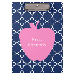Pink Apple Navy Quatrefoil Clipboard