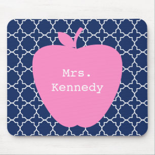 Pink Apple Navy Quatrefoil Mouse Mat