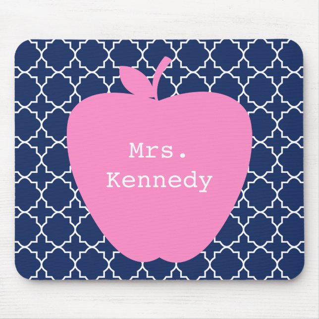 Pink Apple Navy Quatrefoil Mouse Mat (Front)