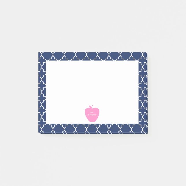 Pink Apple Navy Quatrefoil Post-it Notes (Front)