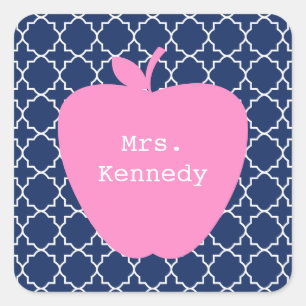 Pink Apple Navy Quatrefoil Square Sticker