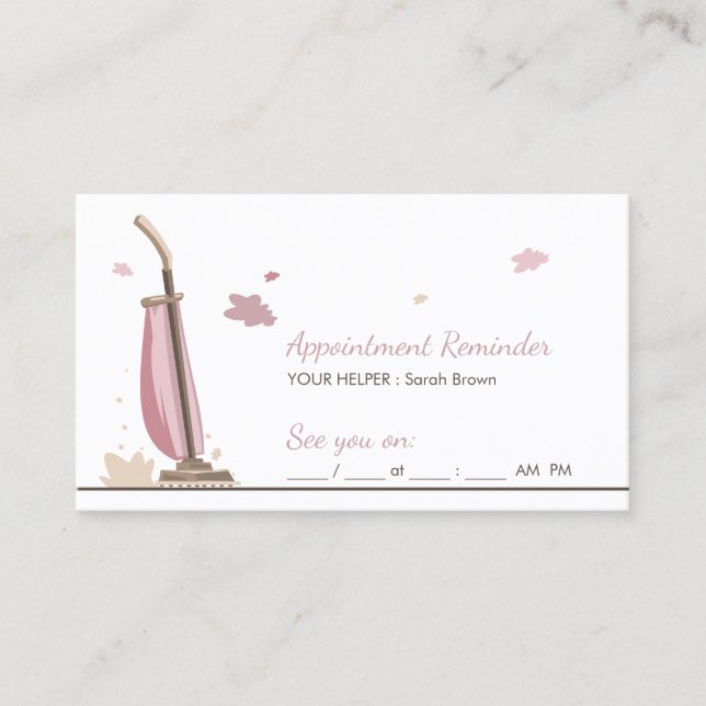Pink Appointment Reminder House Cleaning Business Card (Front)
