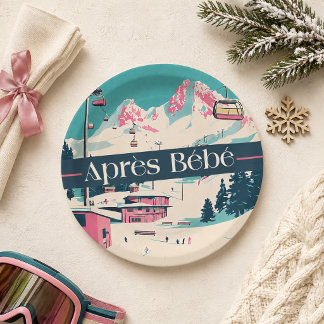 Pink Après Bébé Retro Ski Baby Shower Paper Plates