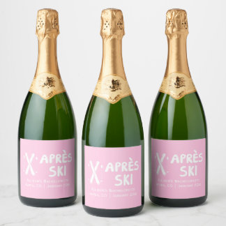 Pink Apres Ski Bachelorette Party Champagne Sparkling Wine Label