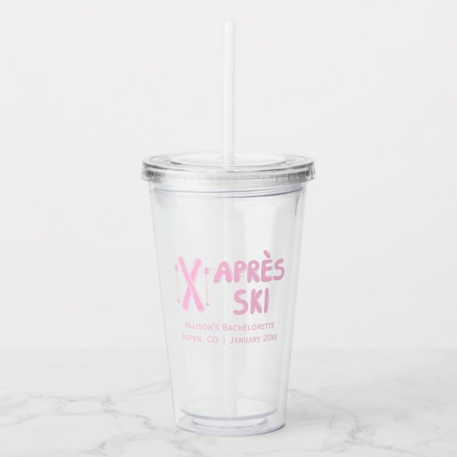 Pink Apres Ski Bachelorette Party Favour Acrylic Tumbler (Front)