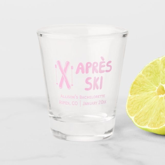 Pink Apres Ski Bachelorette Party Shot Glass (Front)