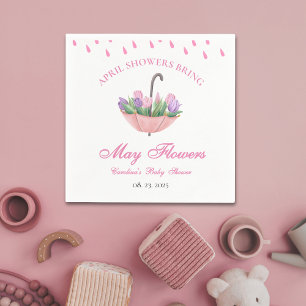 Pink April Showers Bring May Flower Baby Shower Napkin