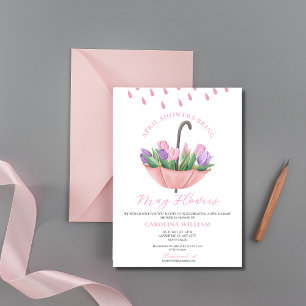 Pink April Showers Bring May Flowers Baby Shower Invitation