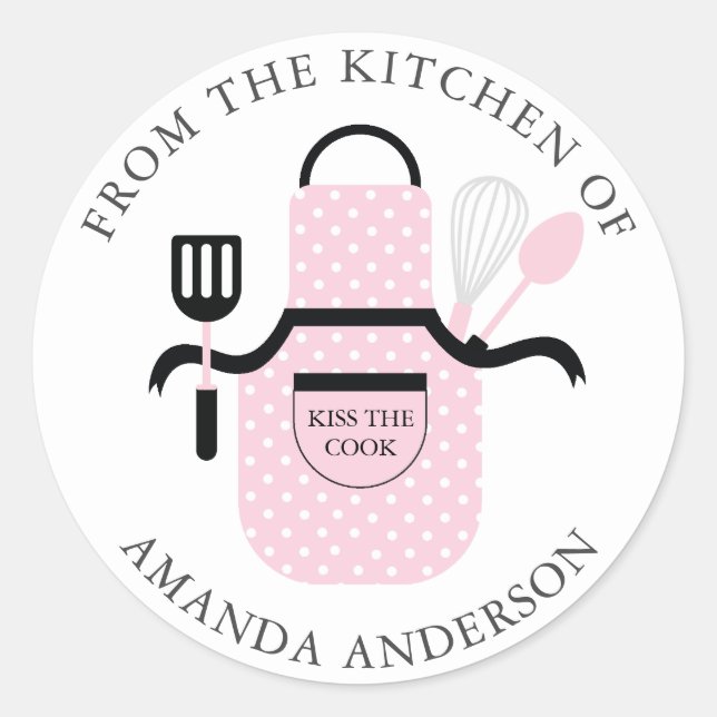 Pink Apron Kiss the Cook From the Kitchen of Classic Round Sticker (Front)