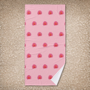 Pink Aptenia Flower Seamless Pattern on Bath Towel