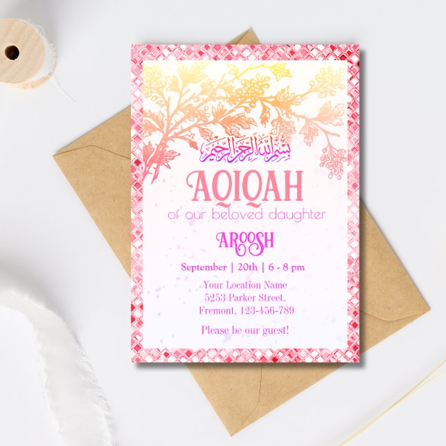 Pink Aqeeqah- Aqiqah- Muslim girl Invitation (Creator Uploaded)