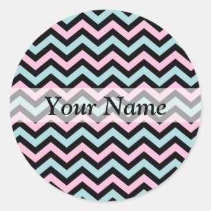 Pink aqua and black chevron classic round sticker