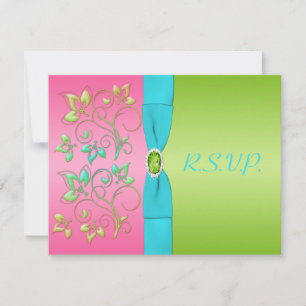 Pink, Aqua, and Lime Floral Reply Card