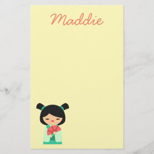 Pink aqua and peach Kokeshi Japanese dolls Stationery