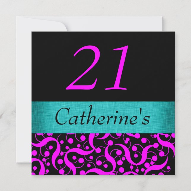 Pink aqua black elegant any age celebration invitation (Front)