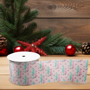 Pink Aqua Blue Colourful Christmas Tree Satin Ribbon