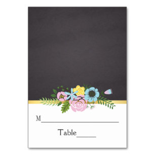 Pink, aqua floral chalkboard wedding place card