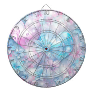 Pink Aqua Hearts and Flowers Dartboard