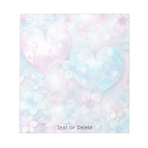 Pink Aqua Hearts and Flowers Notepad