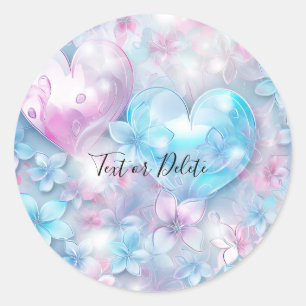 Pink Aqua Hearts and Flowers Sticker