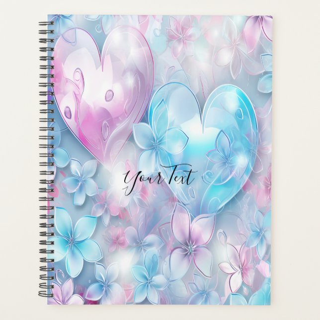 Pink Aqua Hearts and Flowers Wedding Planner (Front)