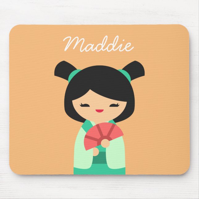 pink aqua Kokeshi Japanese dolls Mouse Mat (Front)