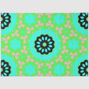 Pink, Aqua & Lime Green Floral Pattern Decoupage Tissue Paper