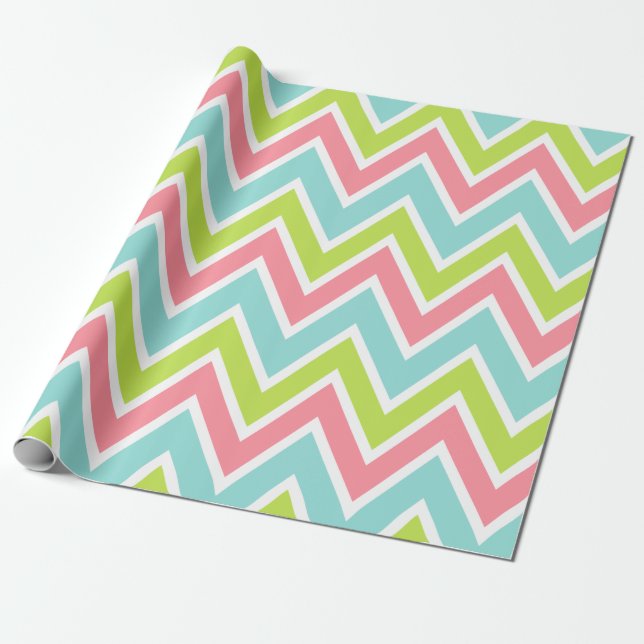 Pink Aqua Lime Wrapping Paper (Unrolled)