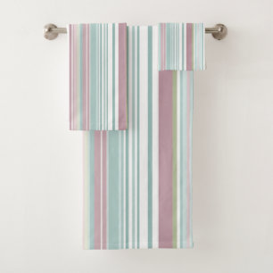 Pink, Aqua, mint, spring rain and mauve stripes Bath Towel Set