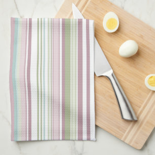 Pink, Aqua, mint, spring rain and mauve stripes Tea Towel