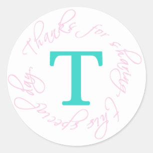 Pink, Aqua Monogram T Thank You Sticker 4