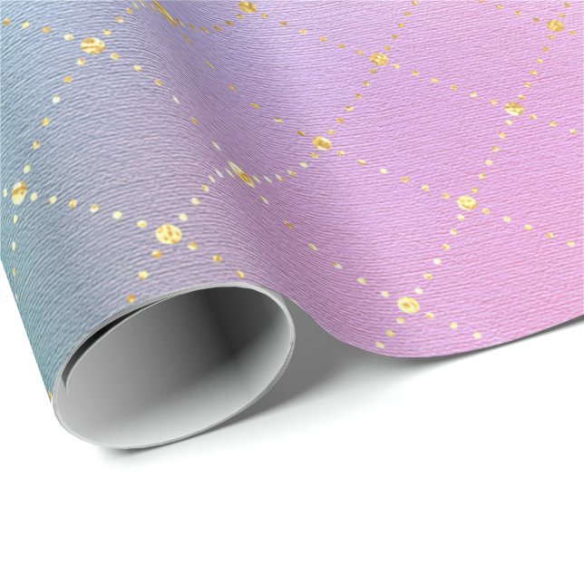 Pink Aqua Pastel Ombre Gold Mint Squares Wrapping Paper (Roll Corner)