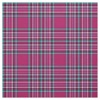 Pink & Aqua plaid, with white/black stripe Fabric