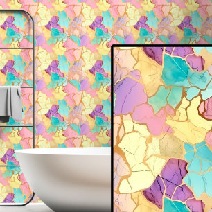 Pink Aqua Purple & Gold Marbled  Wallpaper