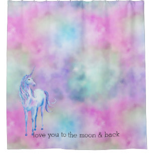Pink Aqua Purple White Unicorn  Shower Curtain