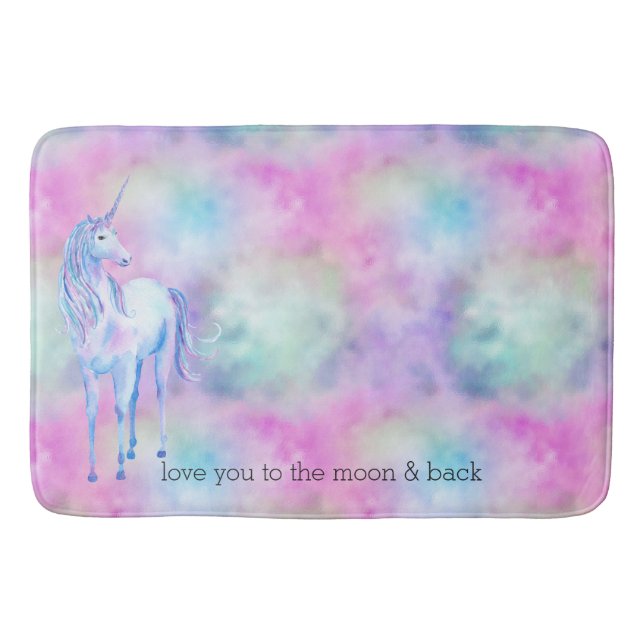 Pink Aqua Purple White Unicorn Sparkle     Bath Mat (Front)