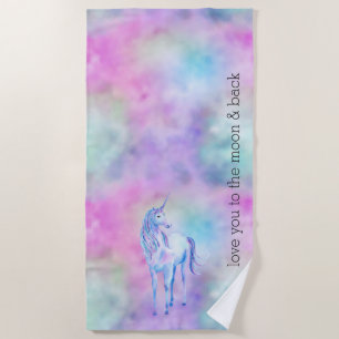 Pink Aqua Purple White Unicorn Sparkle Beach Towel
