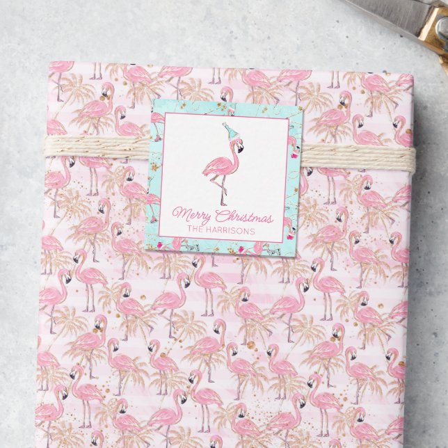 Pink & Aqua Santa Flamingo Beach Christmas Gift Card (Creator Uploaded)