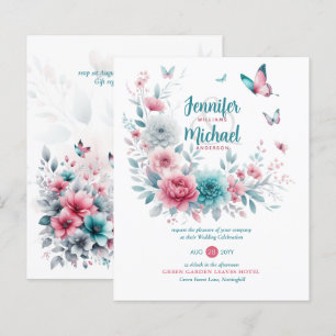 Pink Aqua Silver Floral Boho Spring Summer Wedding