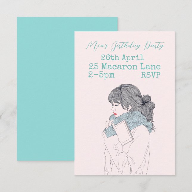 Pink aqua tween teen girl's birthday party   invitation (Front/Back)