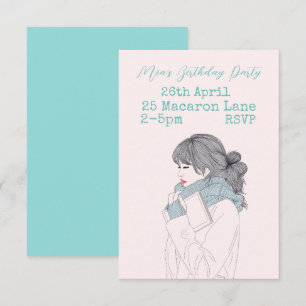 Pink aqua tween teen girl's birthday party invitation