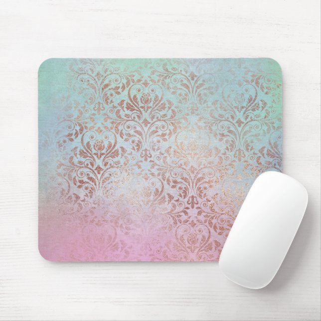 Pink Aqua Vintage Marble Design Mouse Mat (With Mouse)