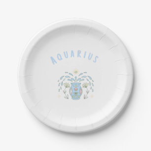 Pink Aquarius, zodiac, star sign print Paper Plate