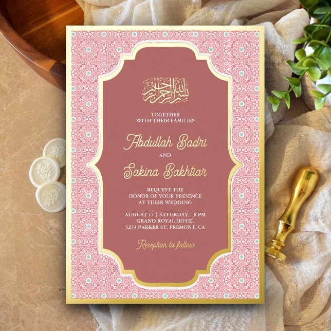 Pink Arabesque Pattern Muslim Wedding Gold (Creator Uploaded)