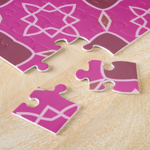 Pink Arabesque Star Floral Seamless Pattern Jigsaw Puzzle