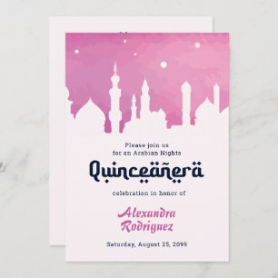 Pink Arabian Nights Watercolor Quinceañera Invitation
