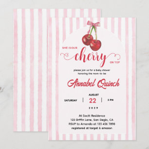 Pink Arch Coquette Cherry on Top Girl Baby Shower Invitation
