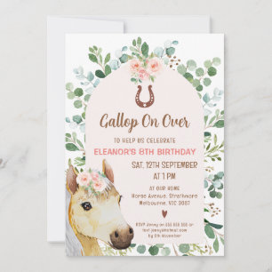 Pink Arch Foliage Horse Pony Birthday Invitation