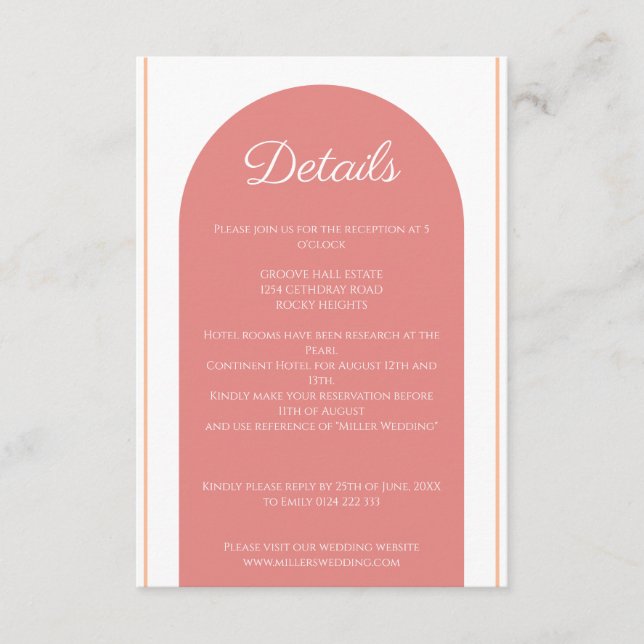 Pink Arch Minimalist Wedding Enclosure Card (Front)
